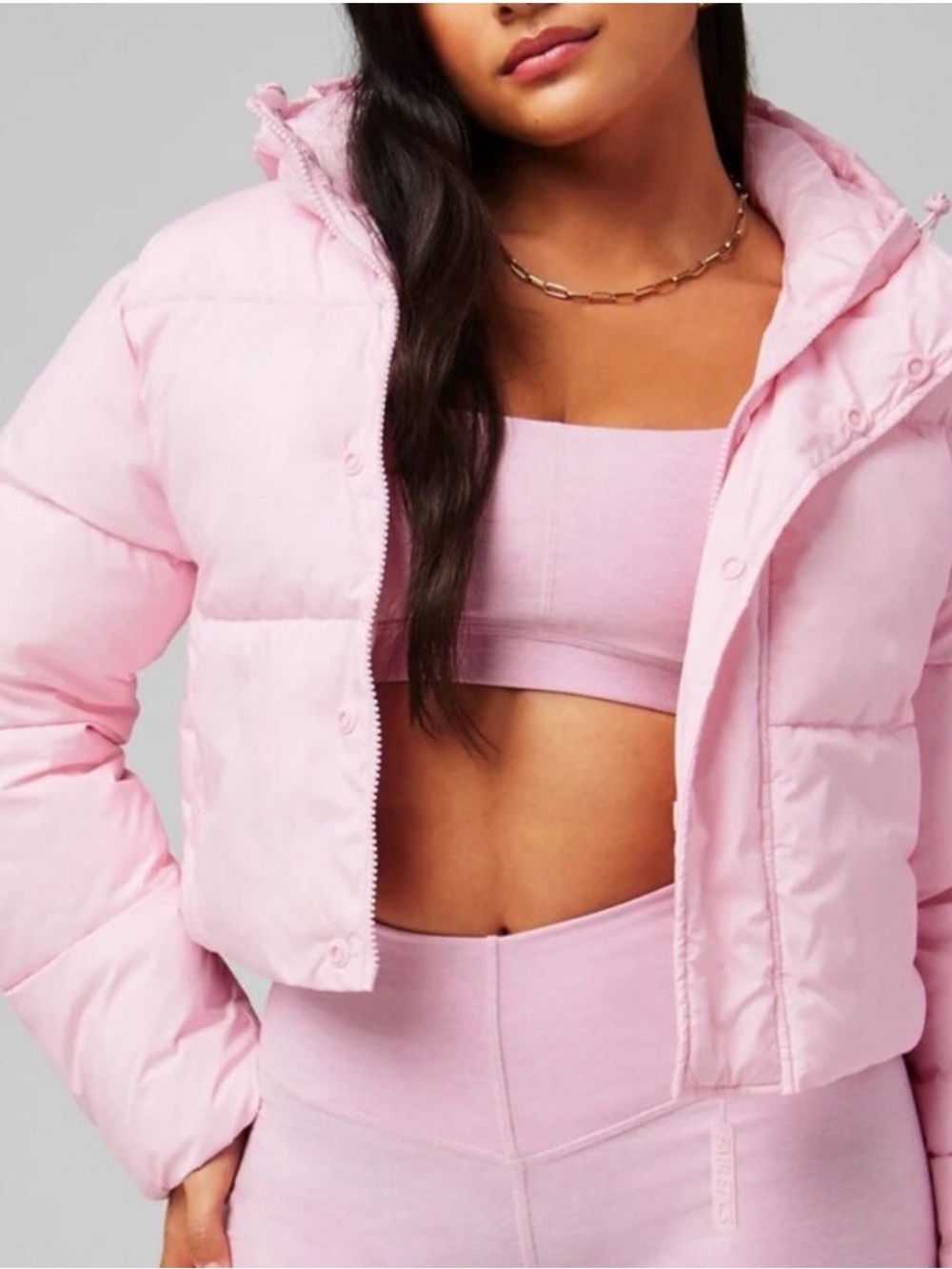 Fabletics Essential Cropped Hooded Puffer size XL in Sugar Pink NWOT